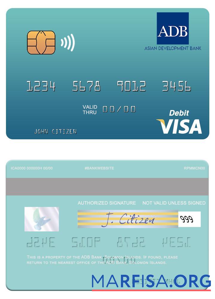 Blank Solomon Islands ADB Bank visa debit card sample